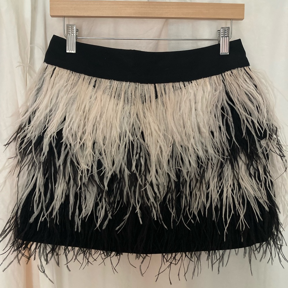Club Monaco Feathered Mini Skirt in Black and Cream